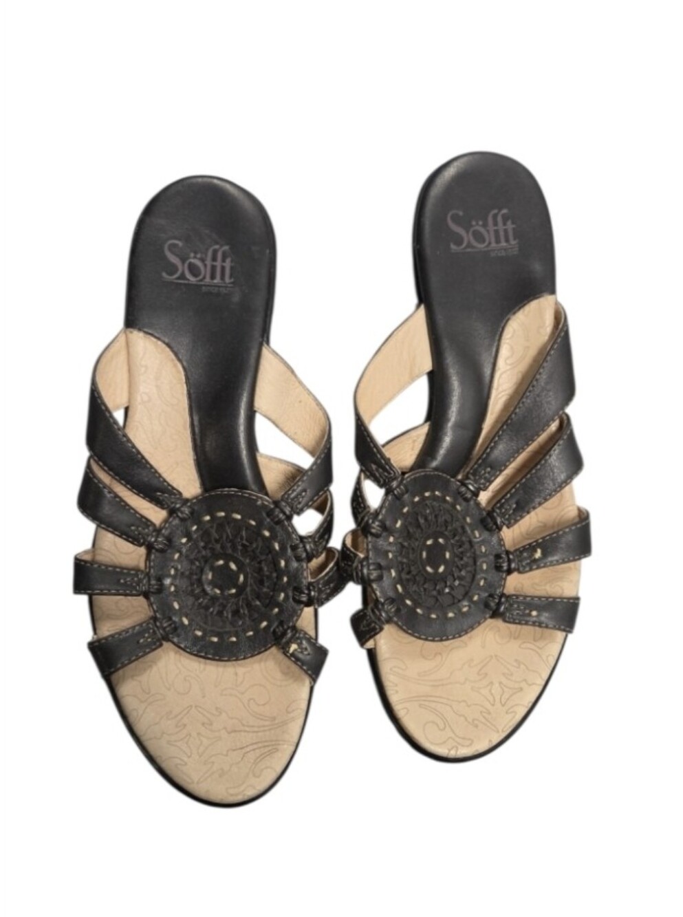 Söfft Size 8W Black Leather Slide Sandals